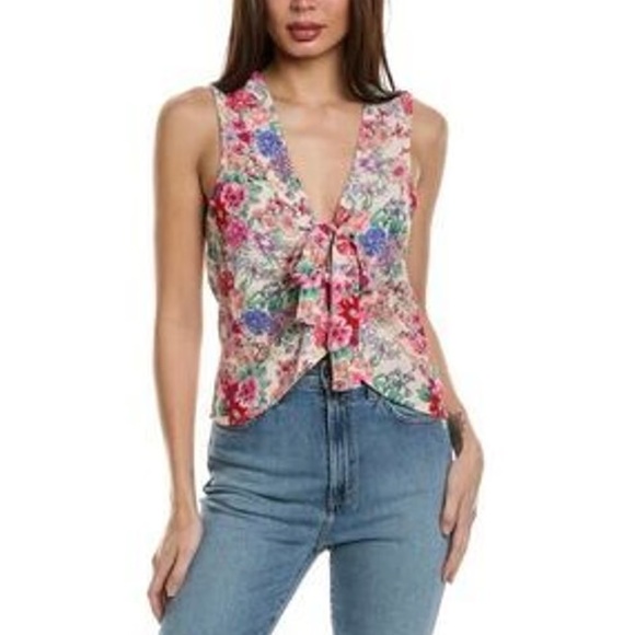 FAVORITE DAUGHTER THE GWEN FLORAL TIE FRONT SLEEVELESS BLOUSE PINK/ SAND XS NWT - Picture 3 of 3